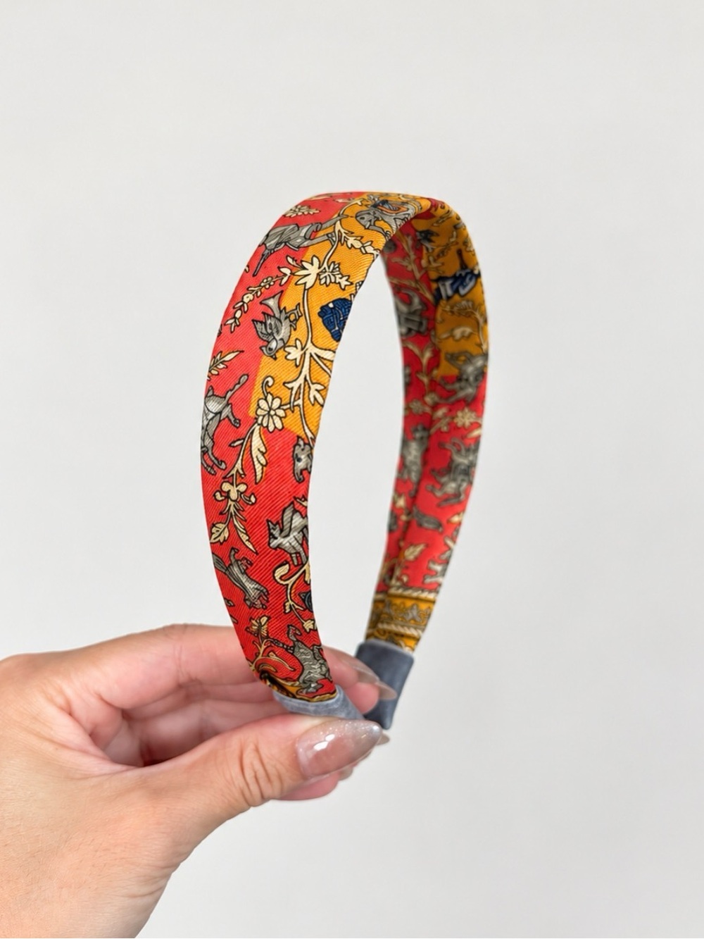 Hermes Red and Mustard Floral Silk Headband